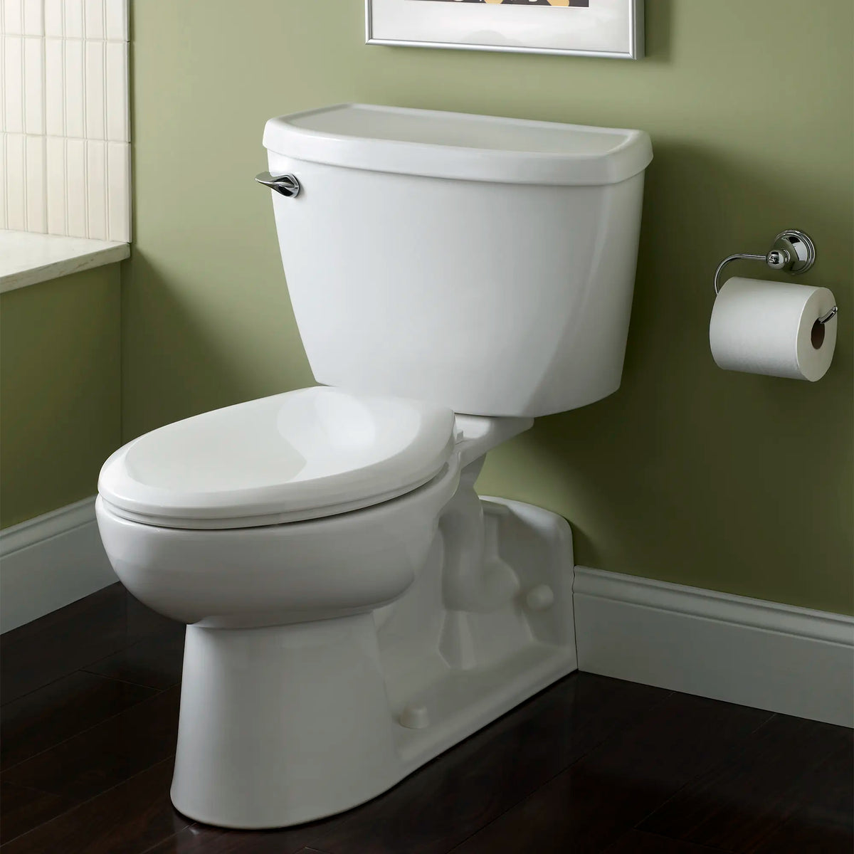 American Standard Yorkville Two-Piece Pressure Assist 1.6 gpf/6.0 Lpf Back Outlet Elongated EverClean Toilet - details