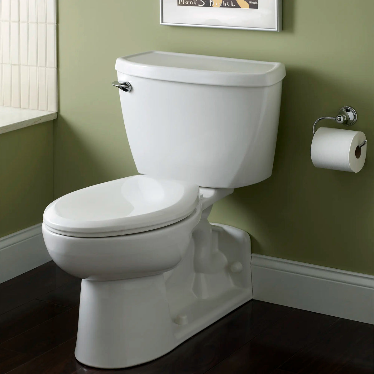 American Standard Yorkville Two-Piece Pressure Assist 1.1 gpf/4.2 Lpf Chair Height Back Outlet Elongated EverClean Toilet - product view