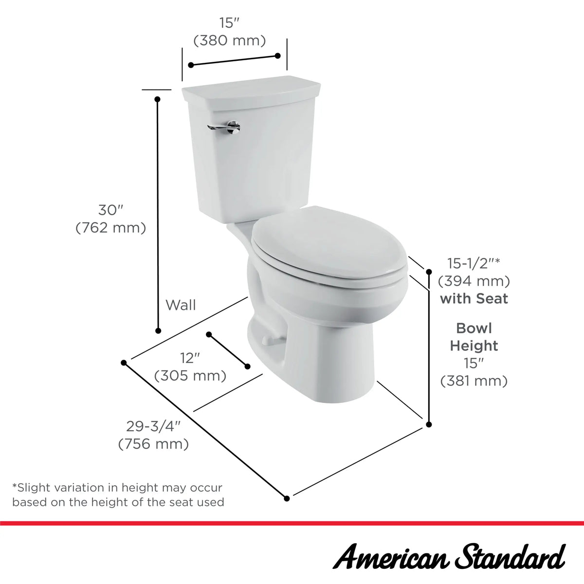 American Standard H2Optimum Two-Piece 1.1 gpf/4.2 Lpf Standard Height Elongated Toilet Less Seat - details