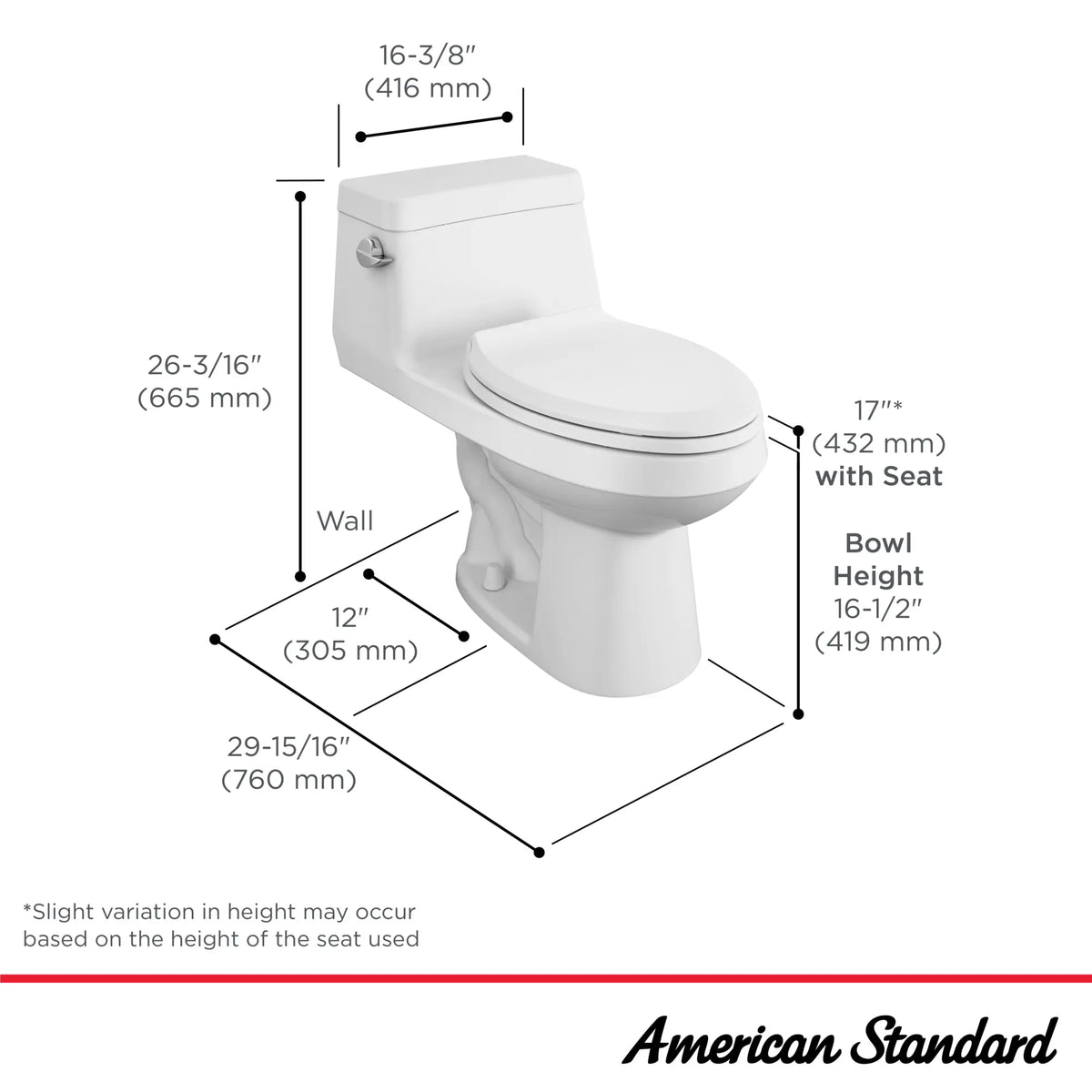 American Standard Colony One-Piece 1.28 gpf/4.8 Lpf Chair Height Elongated Toilet With Seat - details