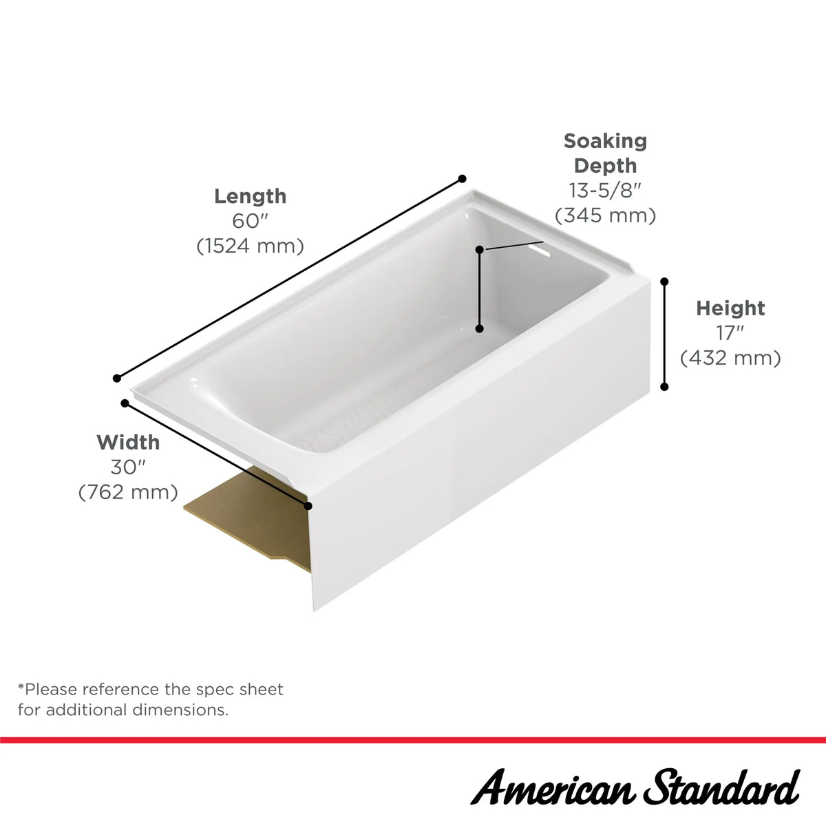 American Standard Aspirations 60 x 30-Inch Integral Apron Bathtub With Right-Hand Drain - details
