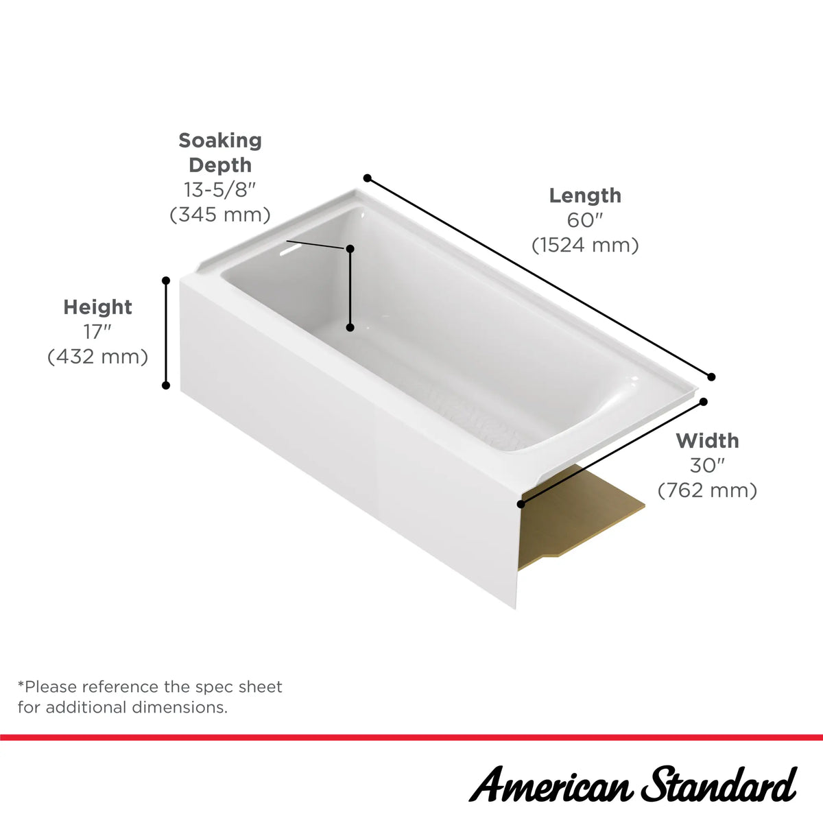 American Standard Aspirations 60 x 30-Inch Integral Apron Bathtub With Left-Hand Drain - details
