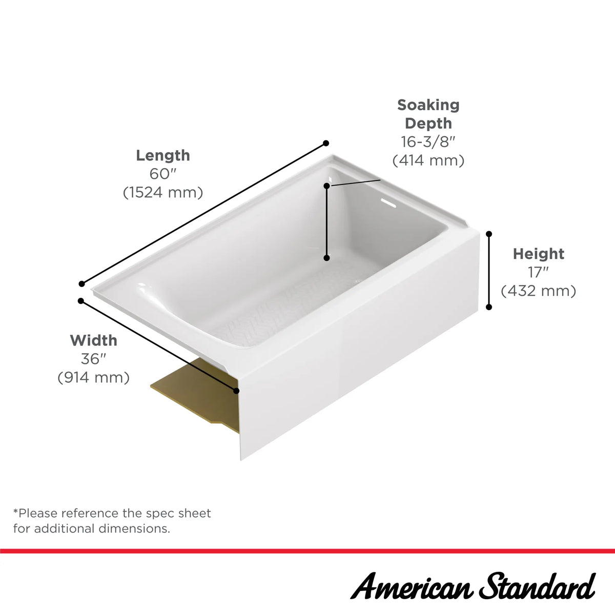 American Standard Aspirations 60 x 36-Inch Integral Apron Bathtub With Right-Hand Drain - details