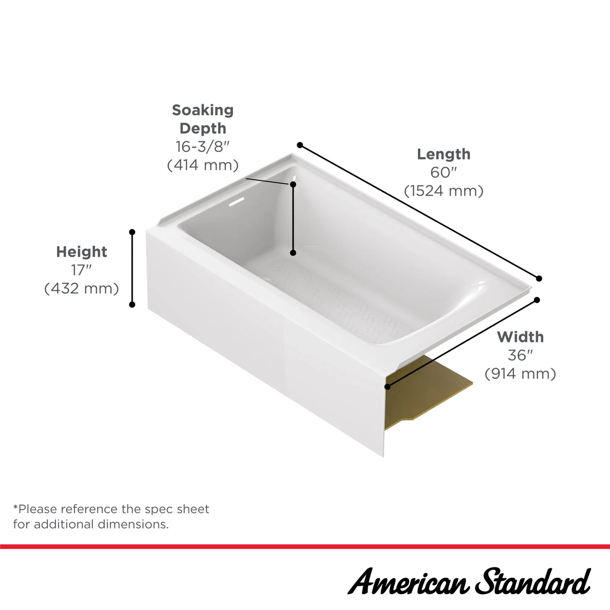 American Standard Aspirations 60 x 36-Inch Integral Apron Bathtub With Left-Hand Drain - details