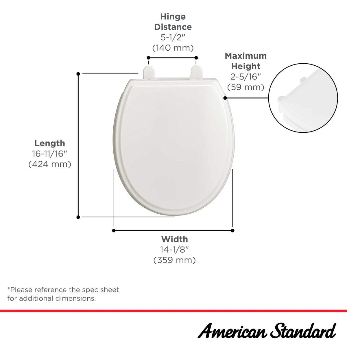 American Standard Traditional Slow-Close & Easy Lift-Off Round Front Toilet Seat - details