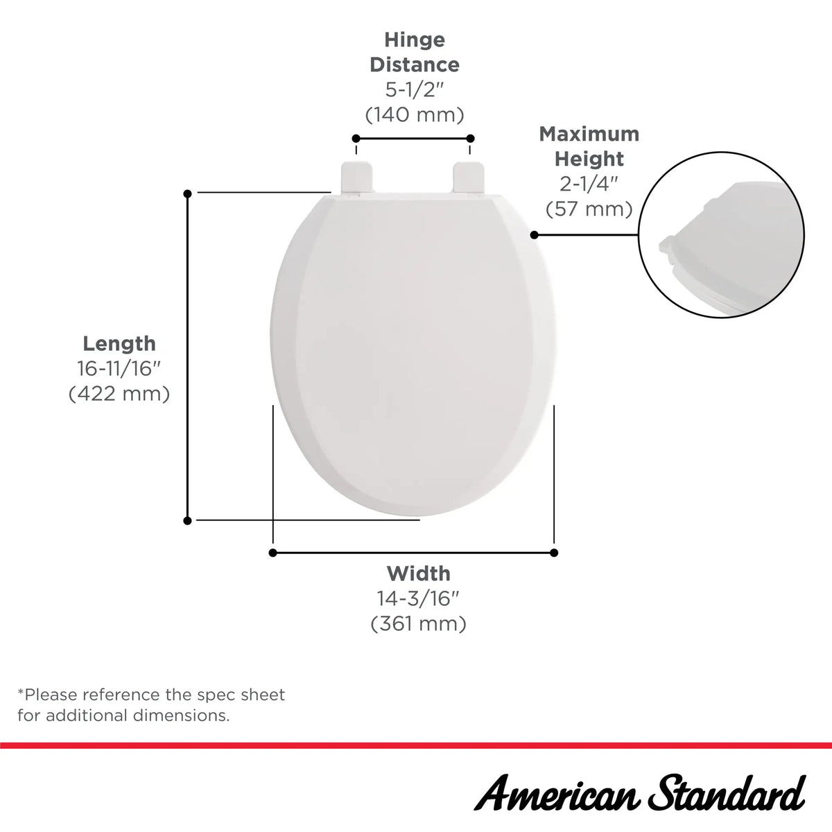 American Standard Cardiff Slow-Close Round Front Toilet Seat - details