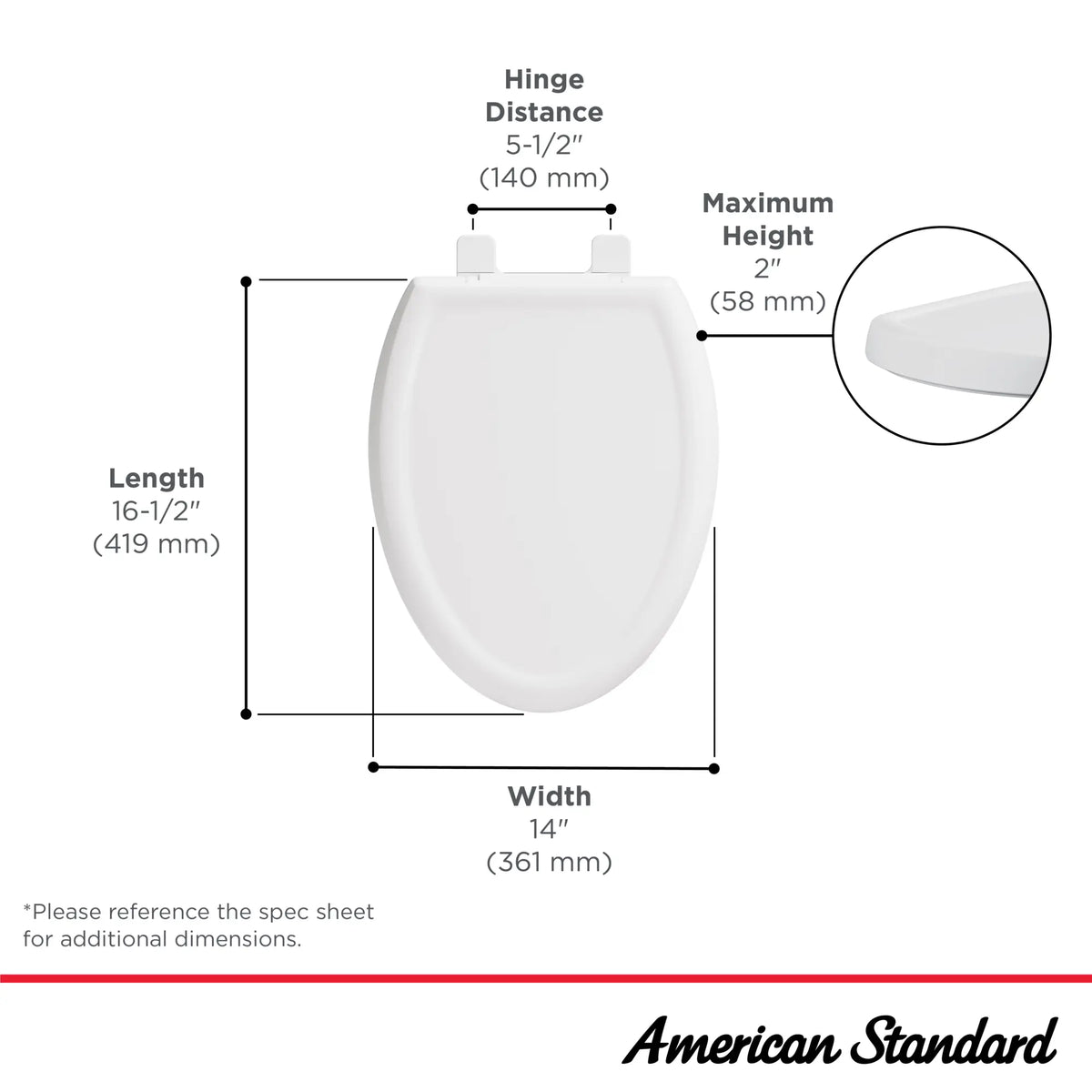 American Standard Cadet 3 Slow-Close Round Front Toilet Seat - details
