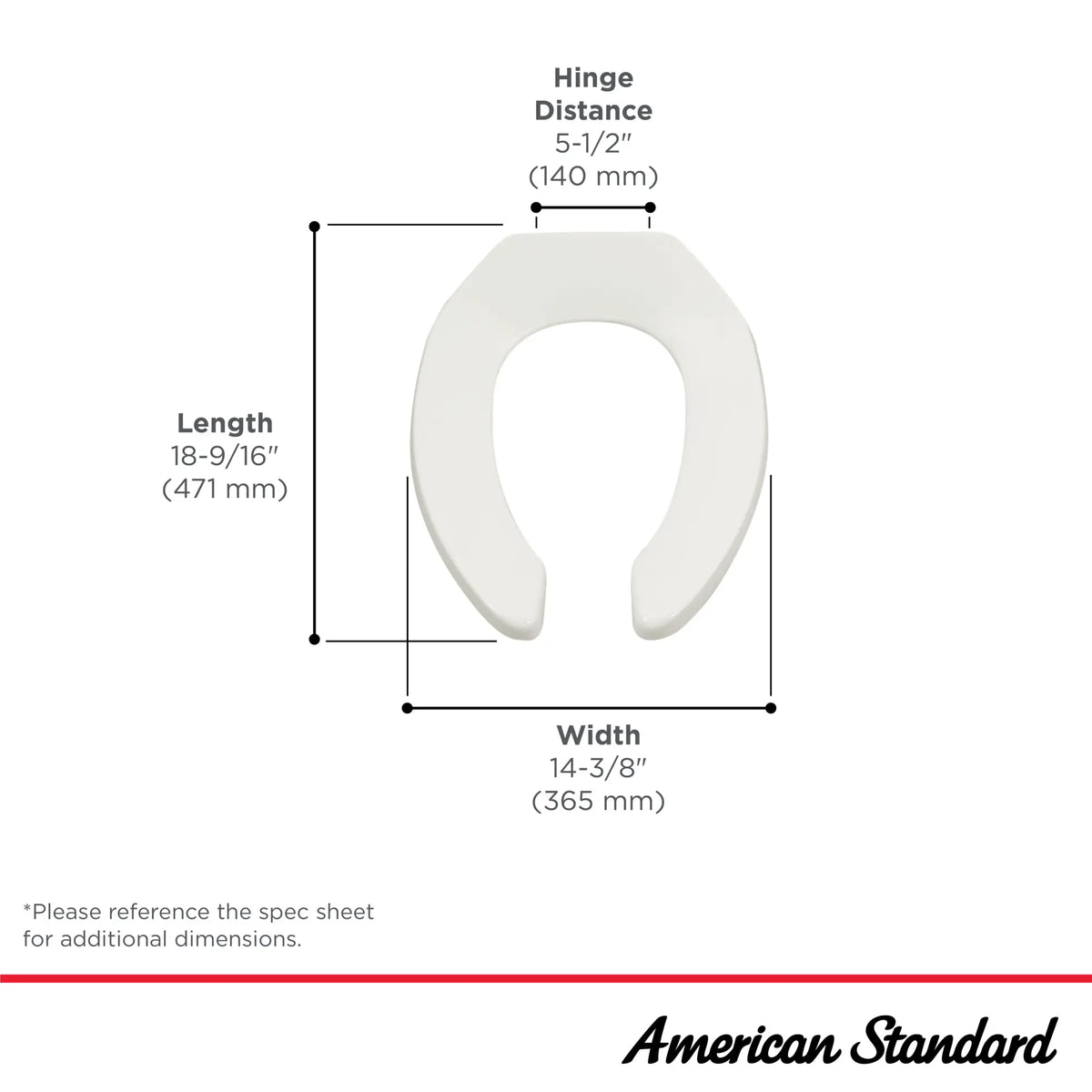 American Standard Commercial Heavy Duty Open Front Elongated Toilet Seat - details