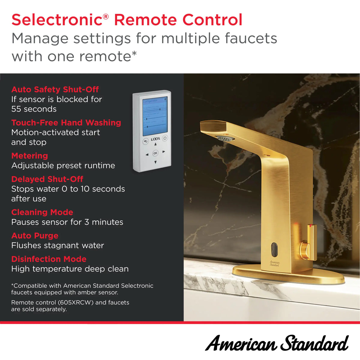 American Standard Paradigm Selectronic Touchless Faucet, Base Model With SmarTherm Safety Shut-Off + ADM, 0.35 gpm/1.3 Lpm - details
