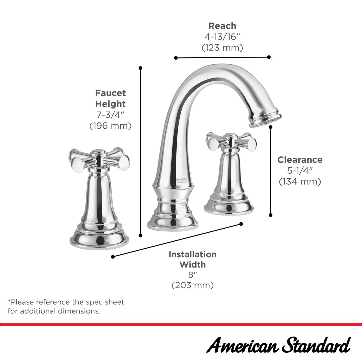 American Standard Delancey 8-Inch Widespread 2-Handle Bathroom Faucet 1.2 gpm/4.5 L/min With Cross Handles - details