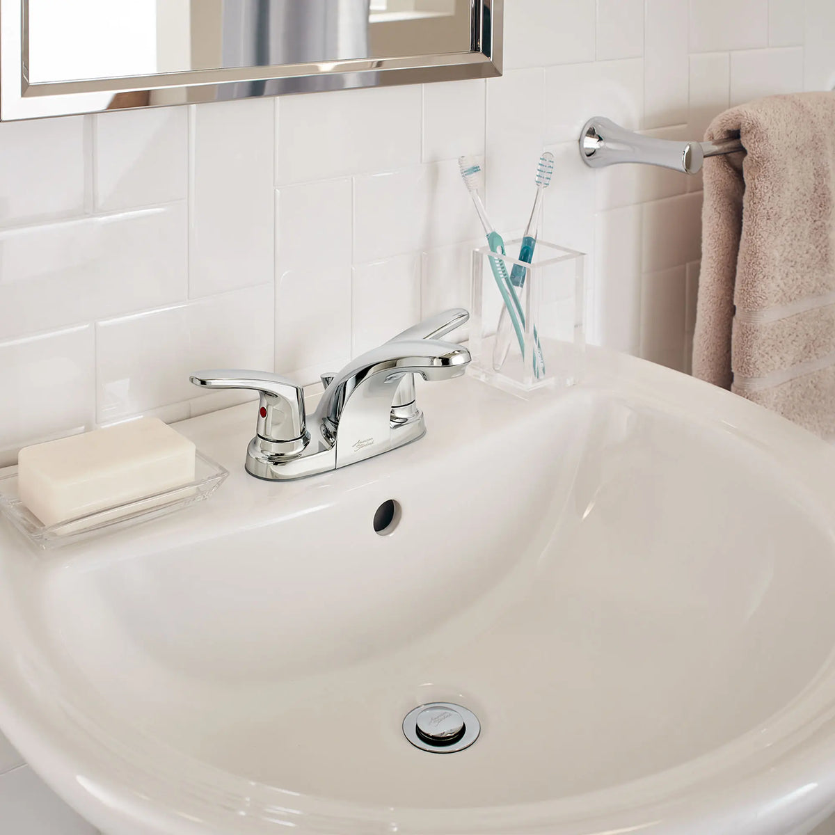 American Standard Colony PRO 4-Inch Centerset 2-Handle Bathroom Faucet 1.2 gpm/4.5 Lpm With Lever Handles - details