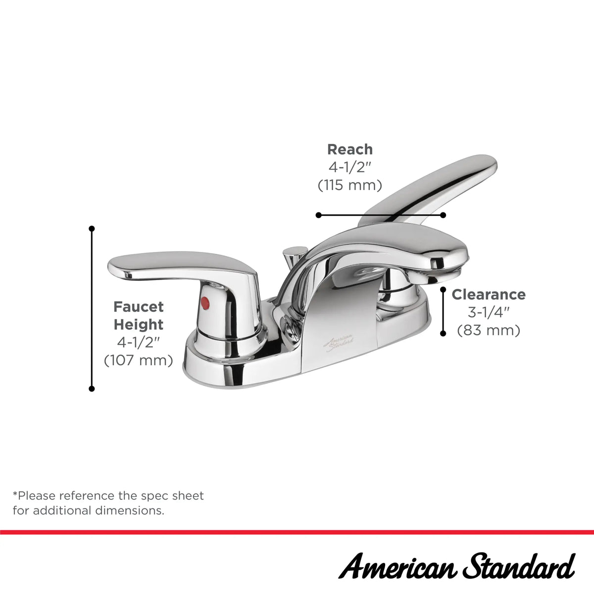 American Standard Colony PRO 4-Inch Centerset 2-Handle Bathroom Faucet 1.2 gpm/4.5 Lpm Less Drain, With Lever Handles - details