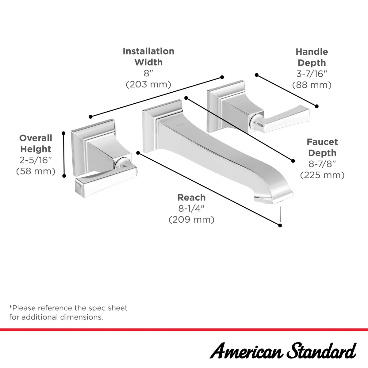 American Standard Town Square S 2-Handle Wall Mount Faucet 1.2 gpm/4.5 L/min With Lever Handles - details