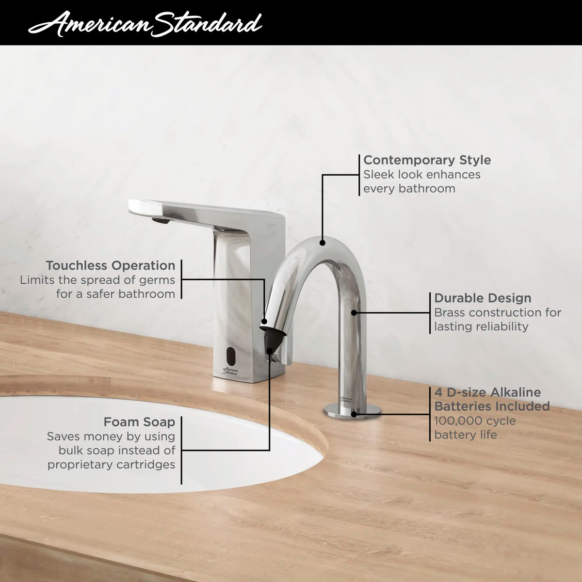American Standard Touchless Sensor-Operated Foam Soap Dispenser, Battery Powered - details