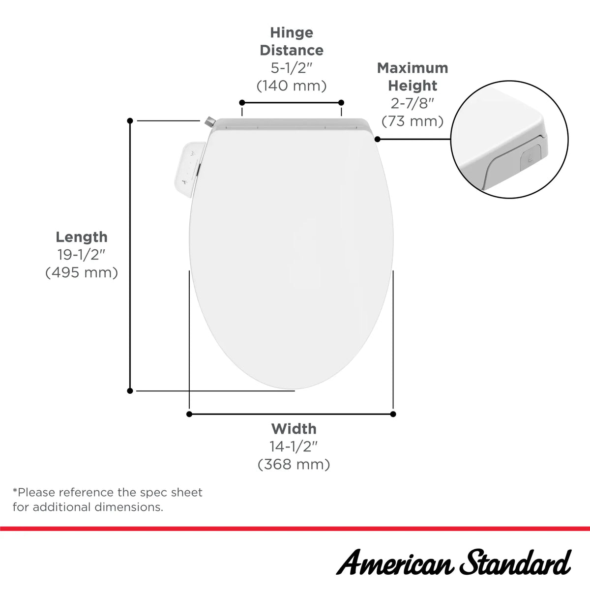 American Standard AquaWash Essentials Non-Electric SpaLet Bidet Seat With Manual Operation - details