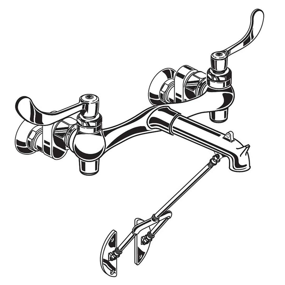American Standard Bottom Brace Wall-Mount Service Sink Faucet With 8-Inch Spout and Offset Shanks - Polished Chrome