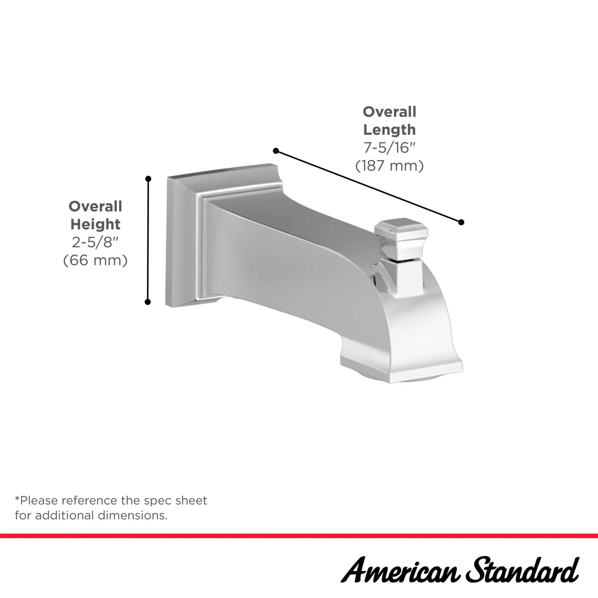American Standard Town Square S 6-3/4-Inch Slip-On Diverter Tub Spout - details