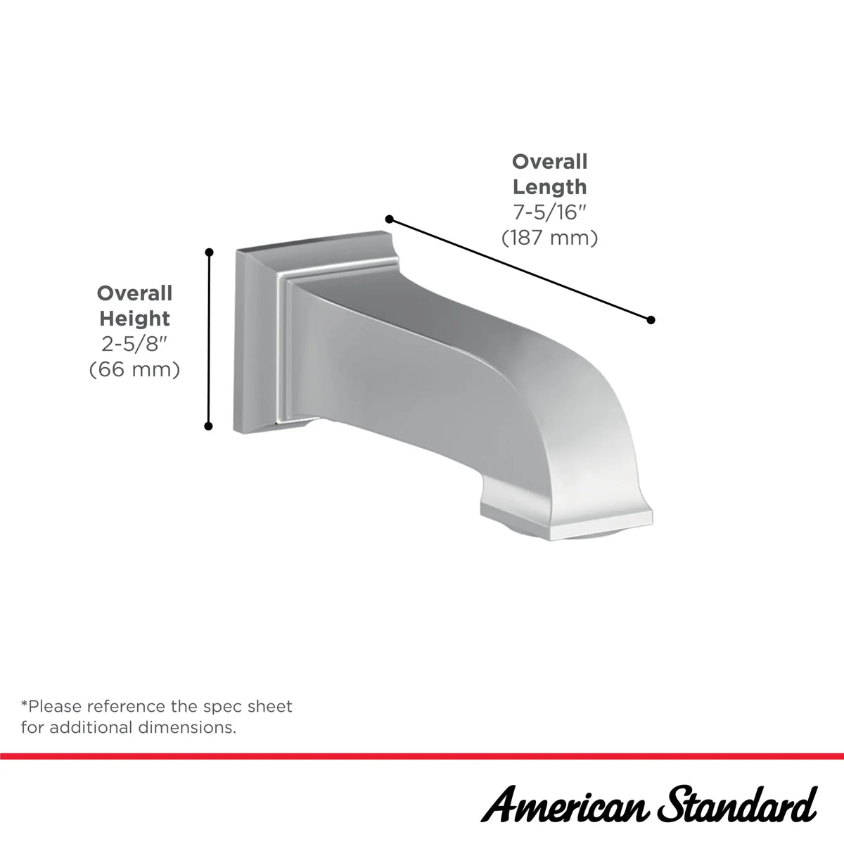 American Standard Town Square S 6-3/4-Inch Slip-On Non-Diverter Tub Spout - Brushed Nickel