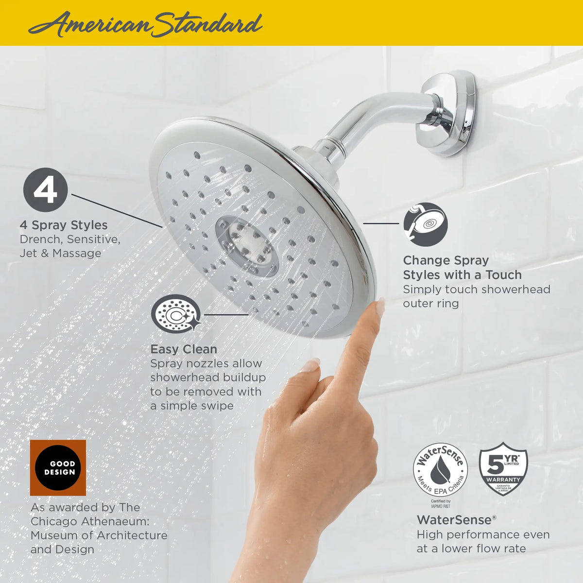 American Standard Spectra Touch 7-Inch 1.8 gpm/6.8 L/min Water-Saving Fixed Showerhead - product view