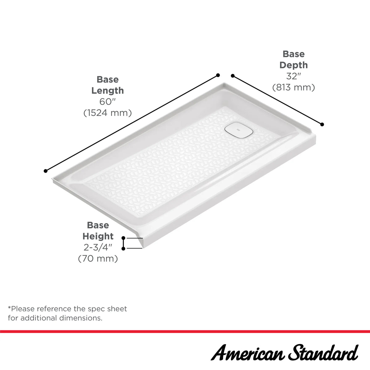 American Standard Aspirations 60 x 32-Inch Single Threshold Shower Base With Right-Hand Drain - details