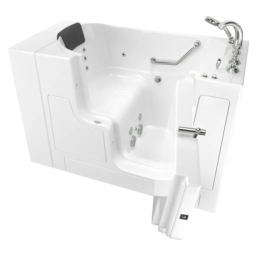 American Standard Gelcoat Premium Series 30 x 52-Inch Walk-in Tub With Whirlpool System - Right-Hand Drain With Faucet - White