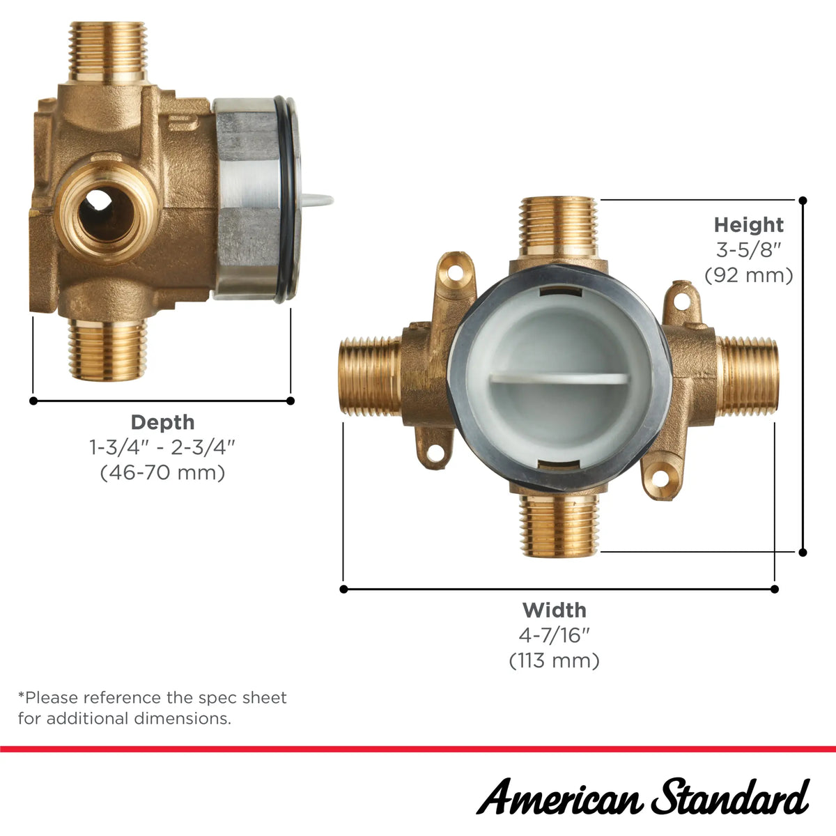 American Standard Flash Shower Rough-In Valve With Universal Inlets/Outlets - details