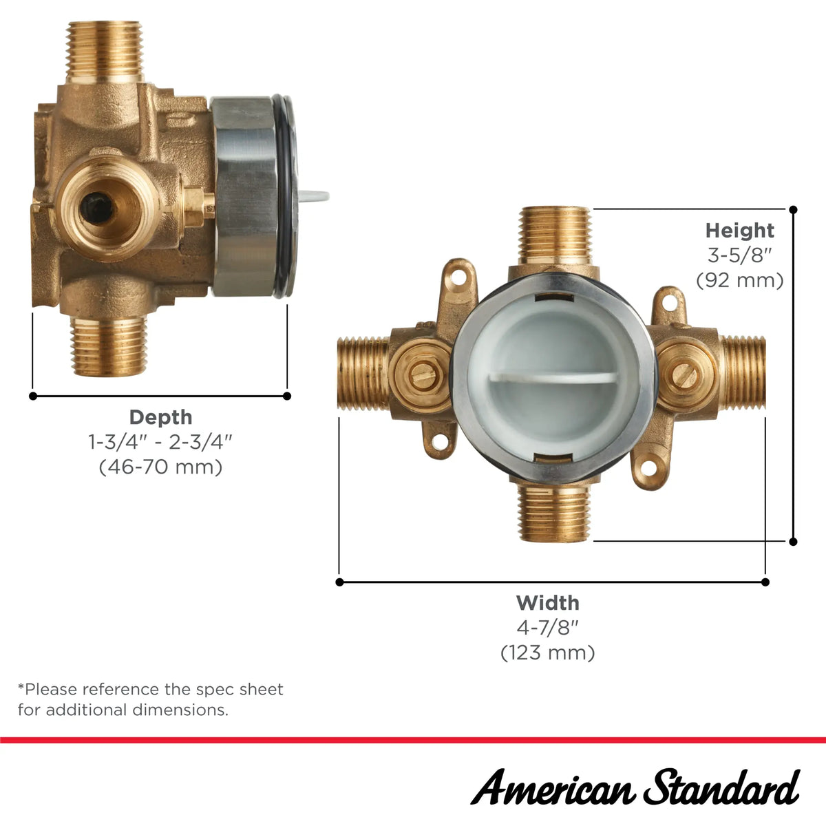 American Standard Flash Shower Rough-In Valve With Universal Inlets/Outlets With Screwdriver Stops - details