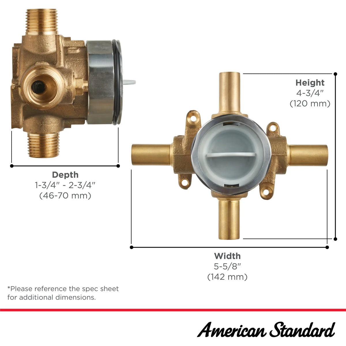 American Standard Flash Shower Rough-In Valve With Stub-Outs - details