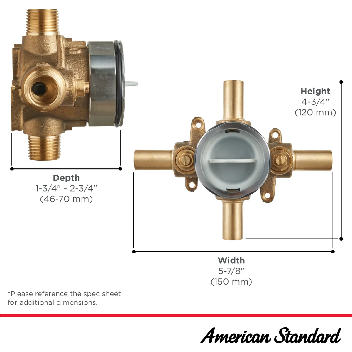 American Standard Flash Shower Rough-In Valve With Stub-Outs With Screwdriver Stops - details