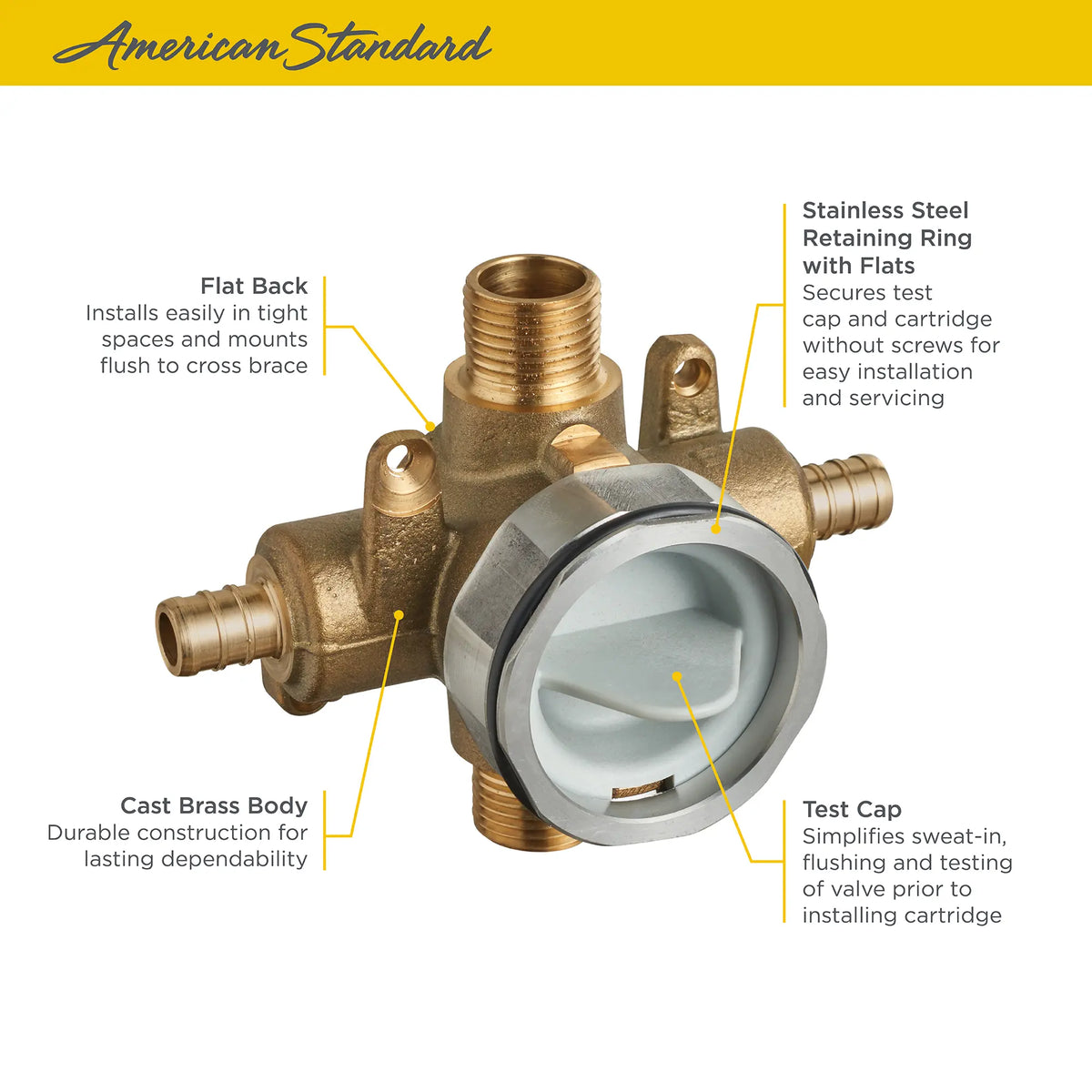 American Standard Flash Shower Rough-In Valve With PEX Inlets/Universal Outlets for Crimp Ring System - details