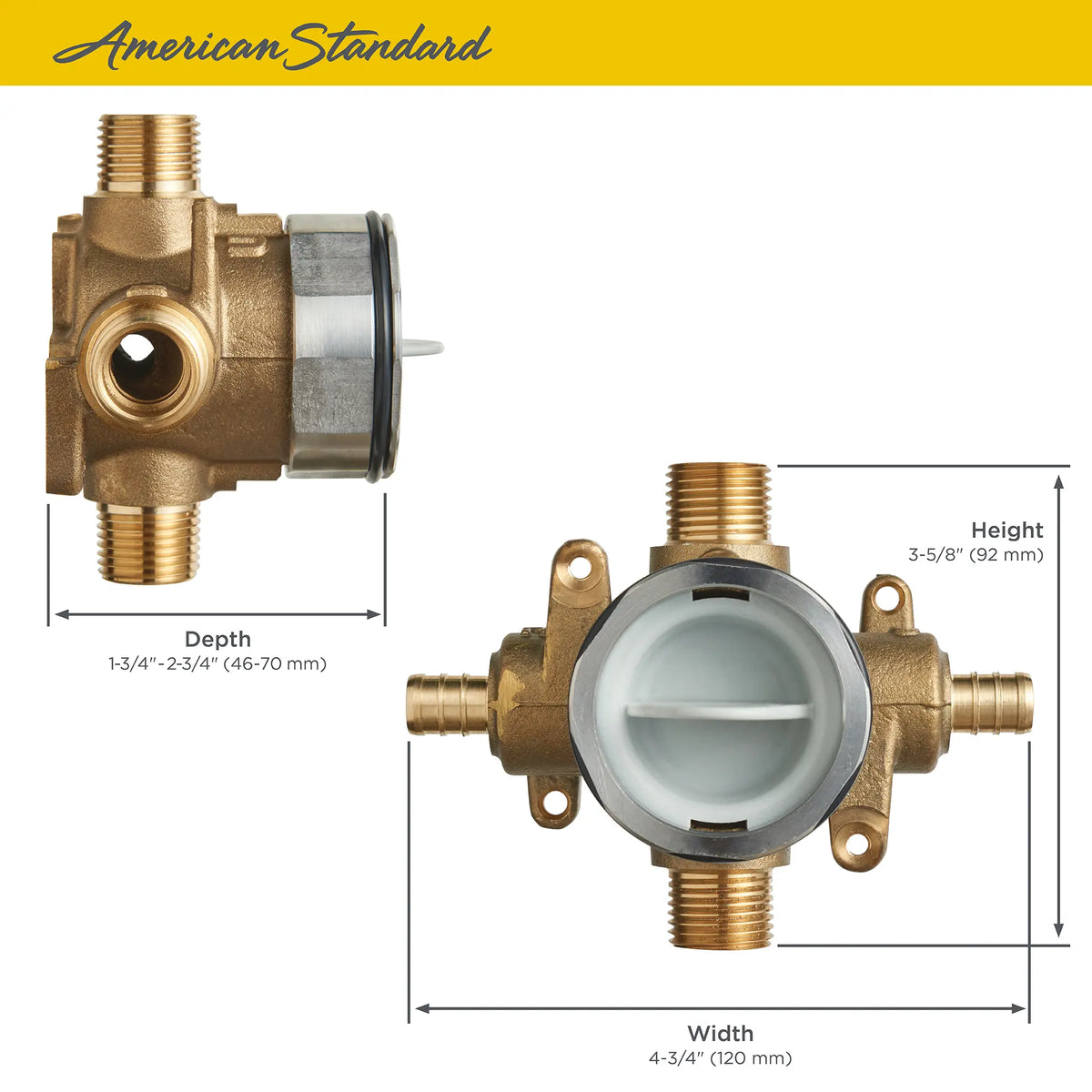 American Standard Flash Shower Rough-In Valve With PEX Inlets/Universal Outlets for Crimp Ring System - details