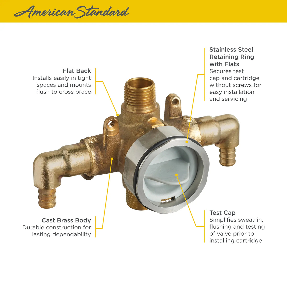 American Standard Flash Shower Rough-In Valve With PEX Inlet Elbows/Universal Outlets for Crimp Ring System - details