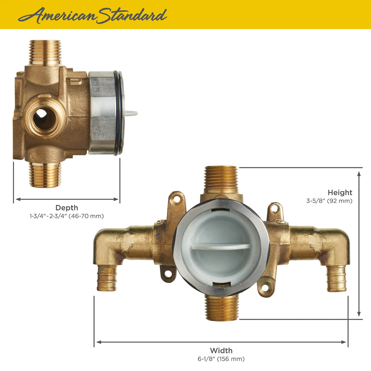 American Standard Flash Shower Rough-In Valve With PEX Inlet Elbows/Universal Outlets for Crimp Ring System - details