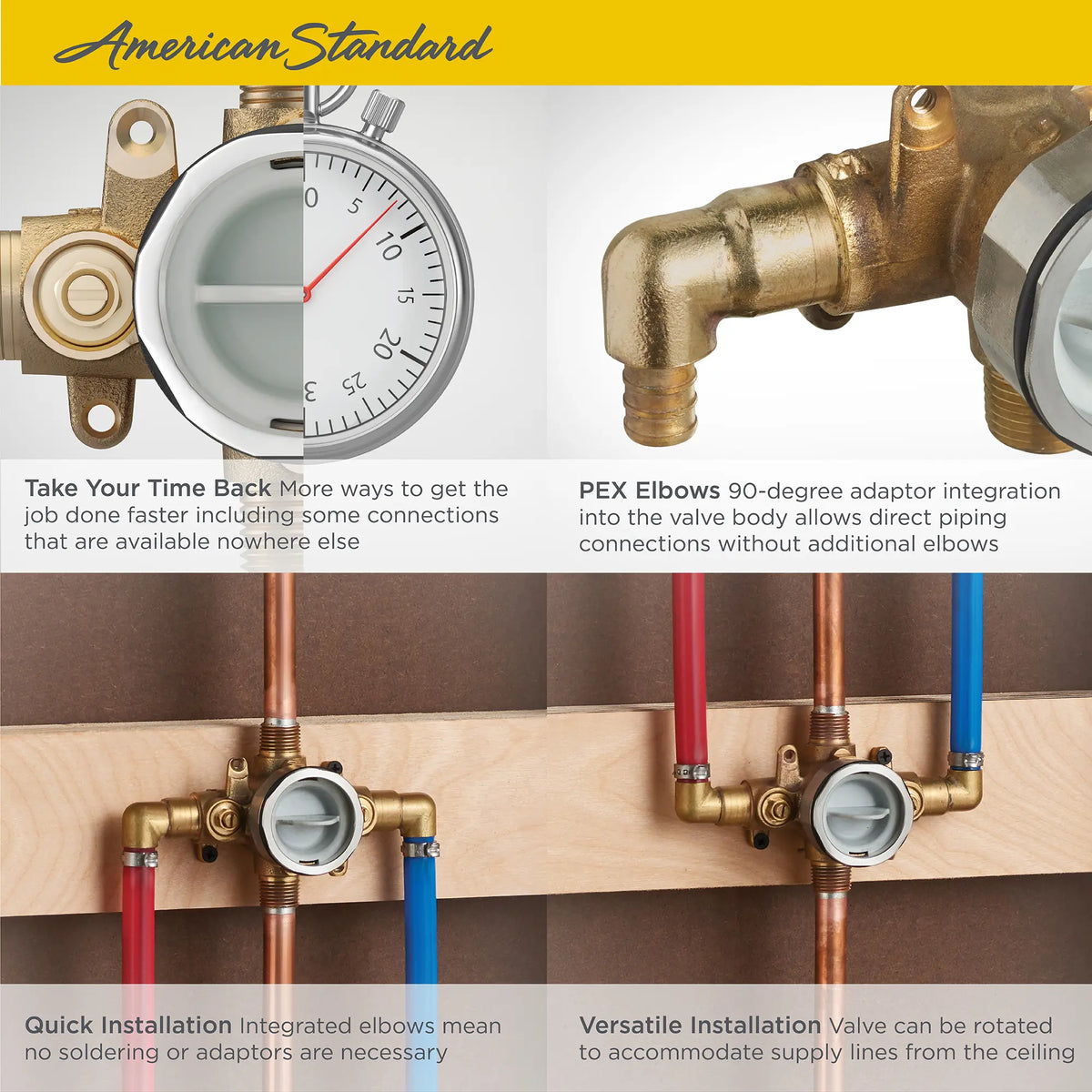 American Standard Flash Shower Rough-In Valve With PEX Inlet Elbows/Universal Outlets With Screwdriver Stops for Crimp Ring System - details