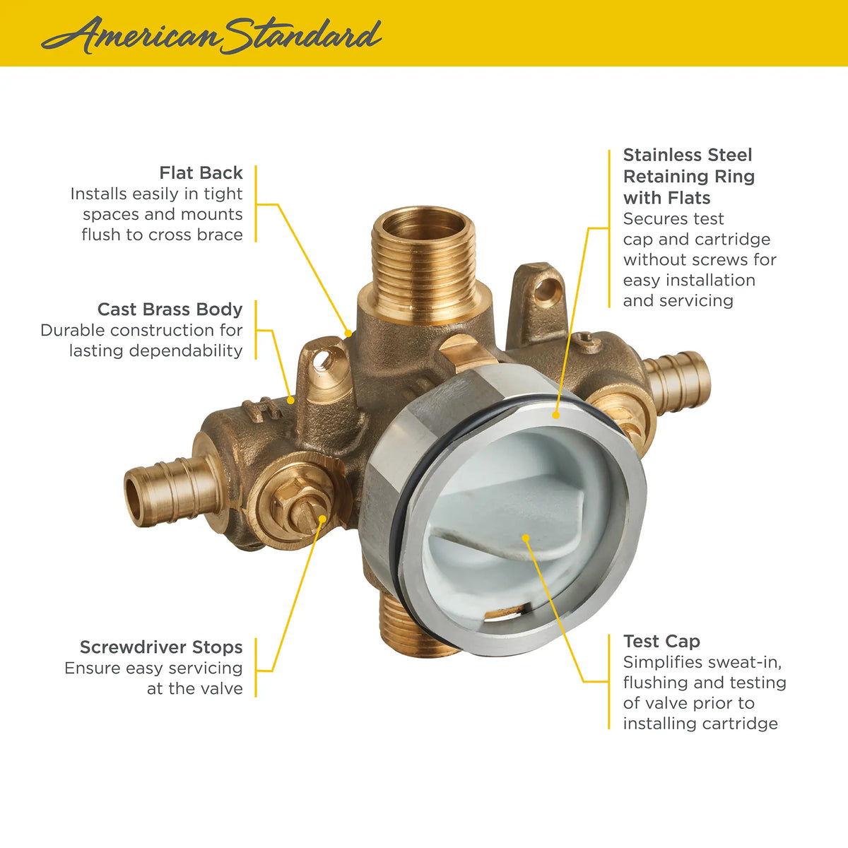 American Standard Flash Shower Rough-In Valve With PEX Inlets/Universal Outlets With Screwdriver Stops for Crimp Ring System - details