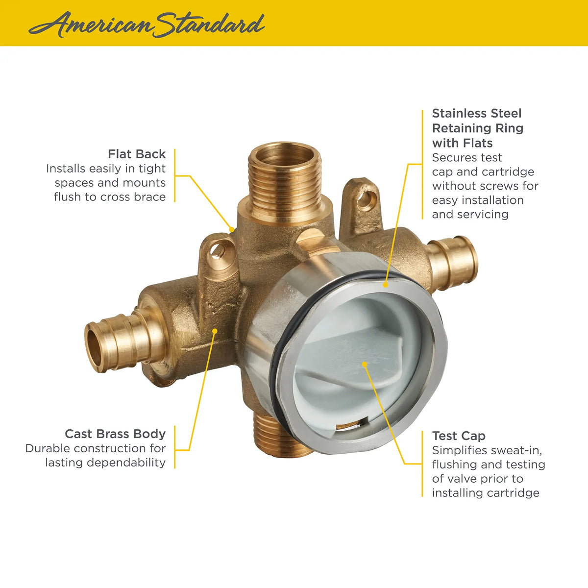 American Standard Flash Shower Rough-In Valve With PEX Inlets/Universal Outlets for Cold Expansion System - details