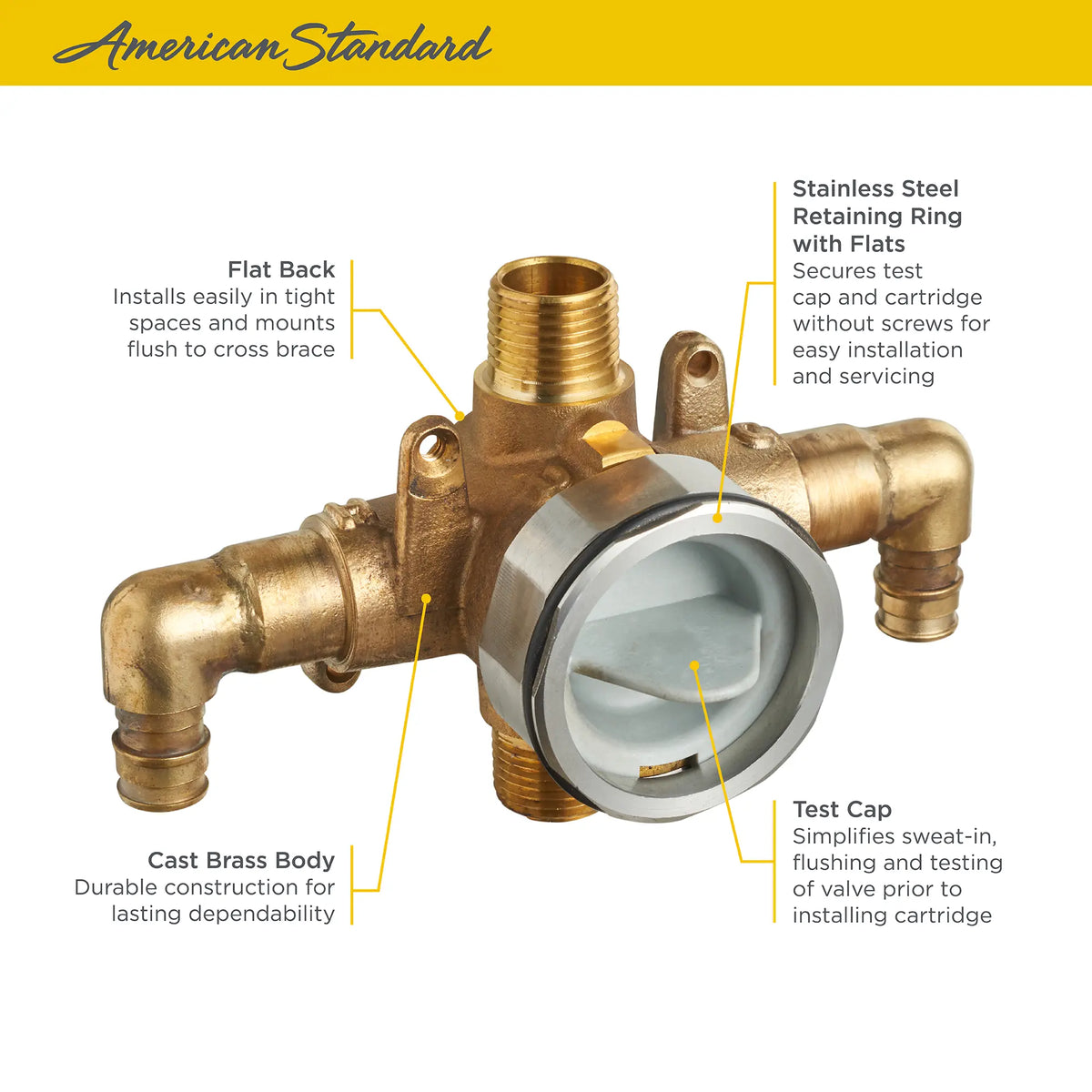 American Standard Flash Shower Rough-In Valve With PEX Inlet Elbows/Universal Outlets for Cold Expansion System - details