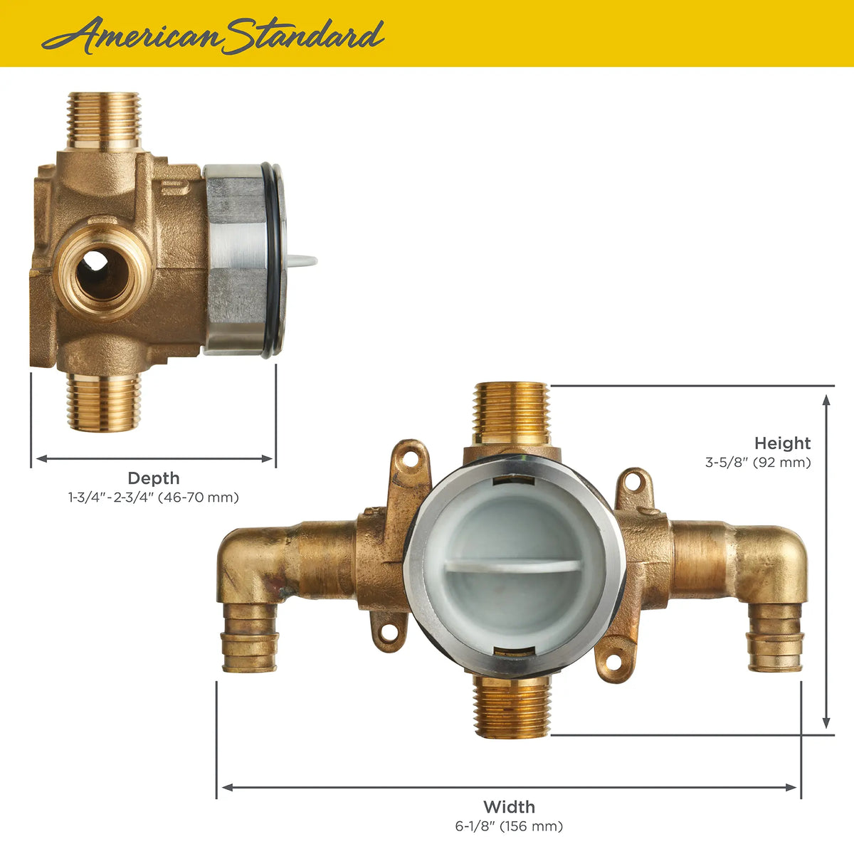 American Standard Flash Shower Rough-In Valve With PEX Inlet Elbows/Universal Outlets for Cold Expansion System - details