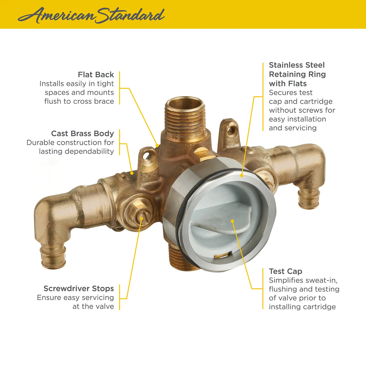 American Standard Flash Shower Rough-In Valve With PRX Inlet Elbows/Universal Outlets With Screwdriver Stops for Cold Expansion System - details