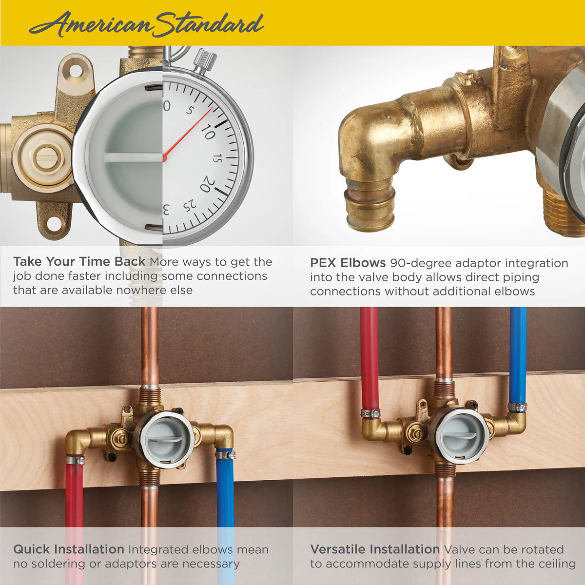 American Standard Flash Shower Rough-In Valve With PRX Inlet Elbows/Universal Outlets With Screwdriver Stops for Cold Expansion System - details
