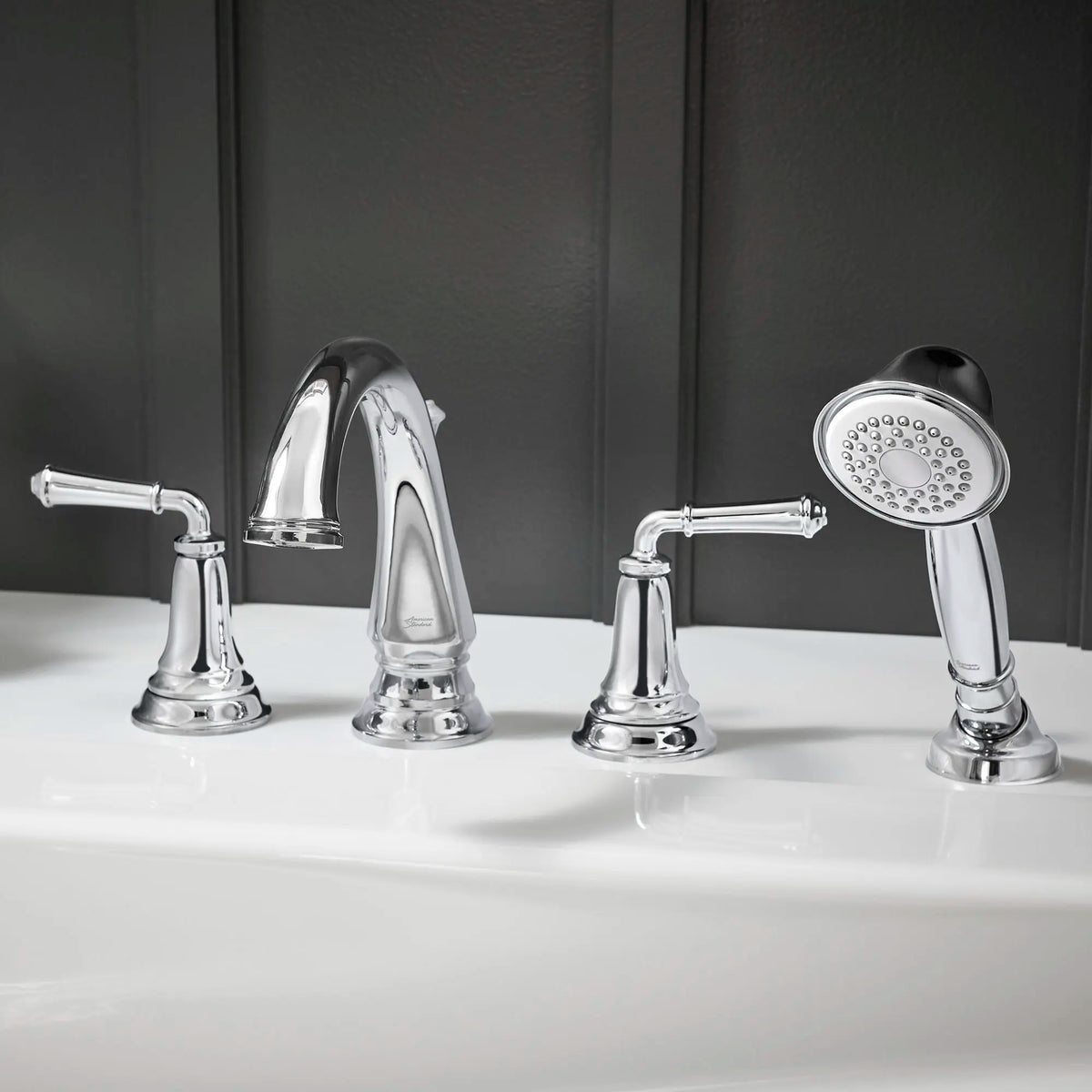 American Standard Delancey Bathtub Faucet With Lever Handles and Personal Shower for Flash Rough-In Valve - details