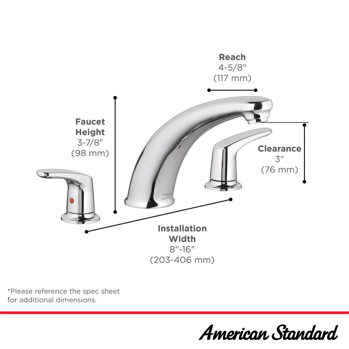 American Standard Colony PRO Bathtub Faucet Trim With Lever Handles for Flash Rough-In Valve - details
