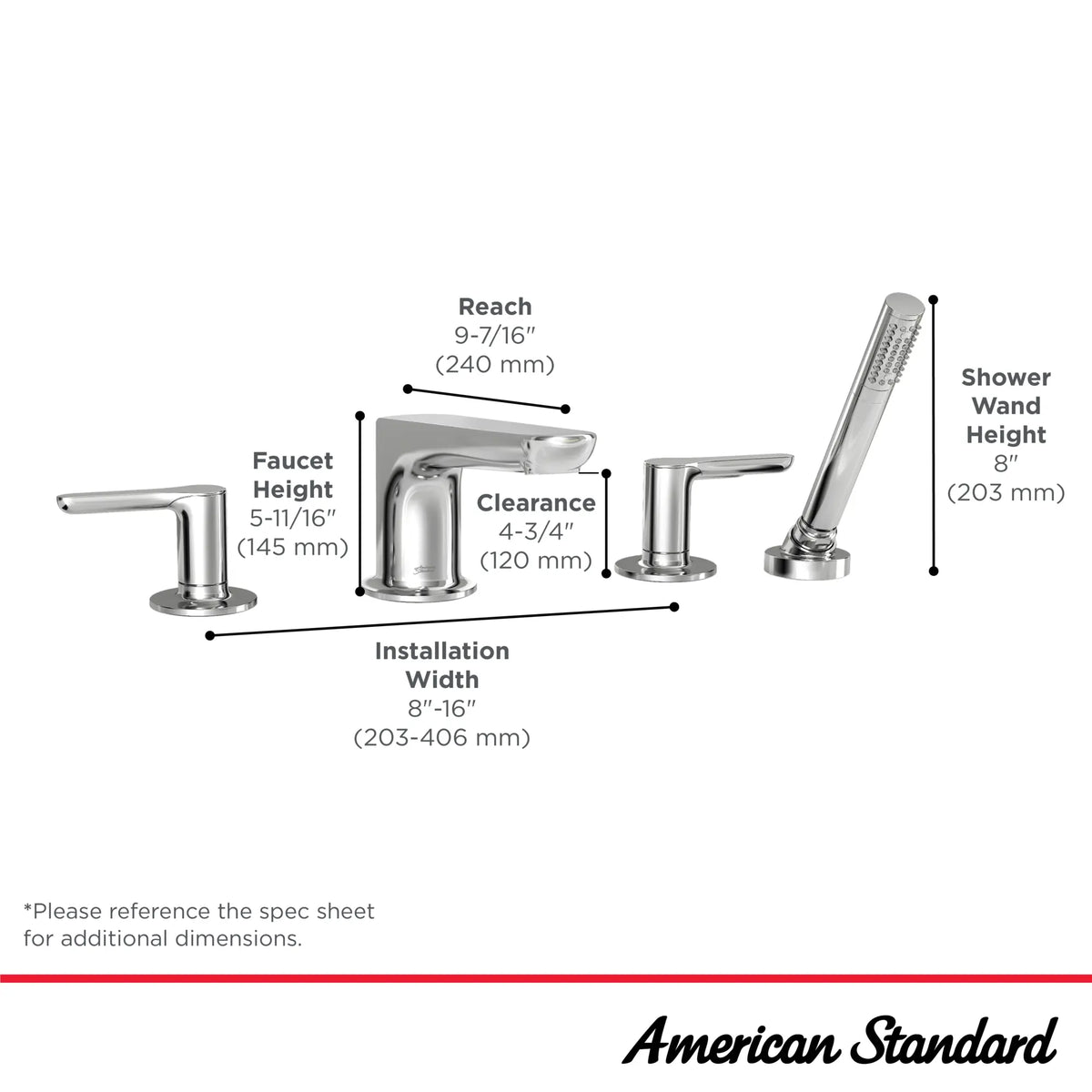 American Standard Studio S Bathtub Faucet With Lever Handles and Personal Shower for Flash Rough-In Valve - details
