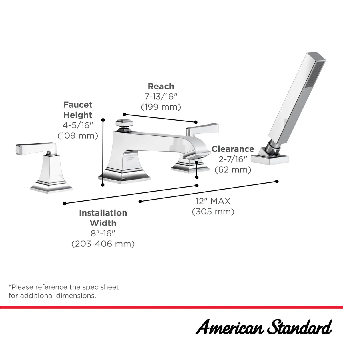 American Standard Town Square S Bathub Faucet With Lever Handles and Personal Shower for Flash Rough-in Valve - details