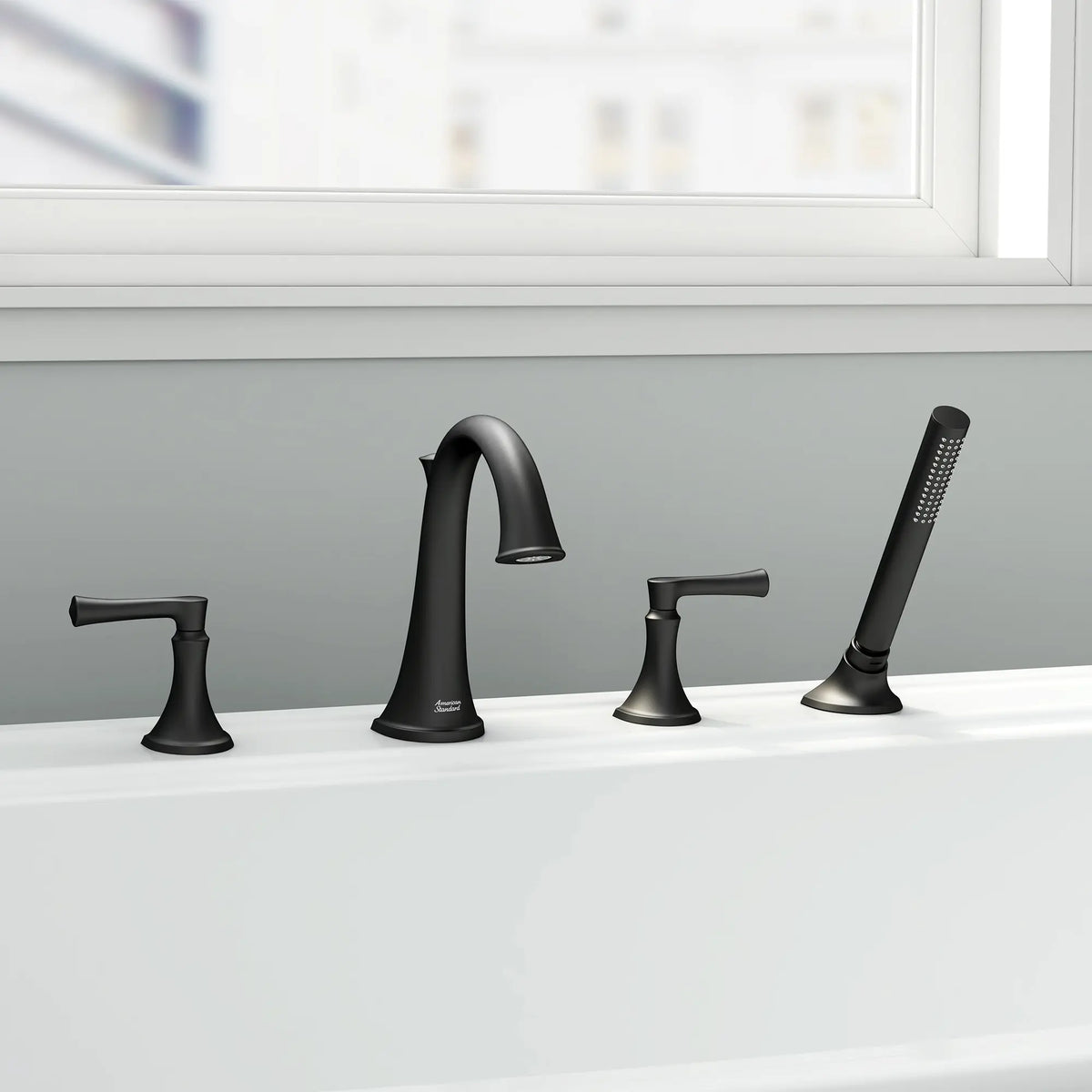 American Standard Estate Bathtub Faucet With Personal Shower for Flash Rough-In Valve With Lever Handles - details