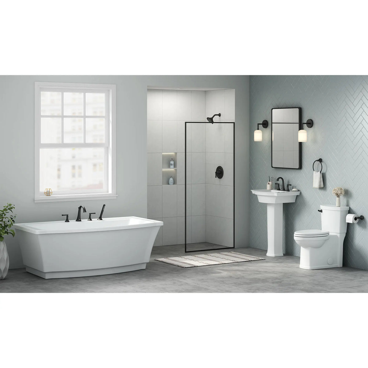 American Standard Estate Bathtub Faucet With Personal Shower for Flash Rough-In Valve With Lever Handles - details
