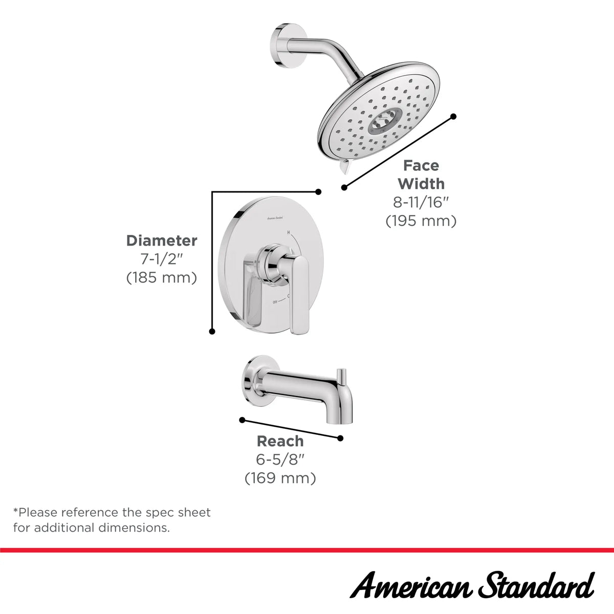 American Standard Aspirations 1.8 gpm/6.8 L/min Tub and Shower Trim Kit With Water-Saving Showerhead and Double Ceramic Pressure Balance Cartridge With Lever Handle - details