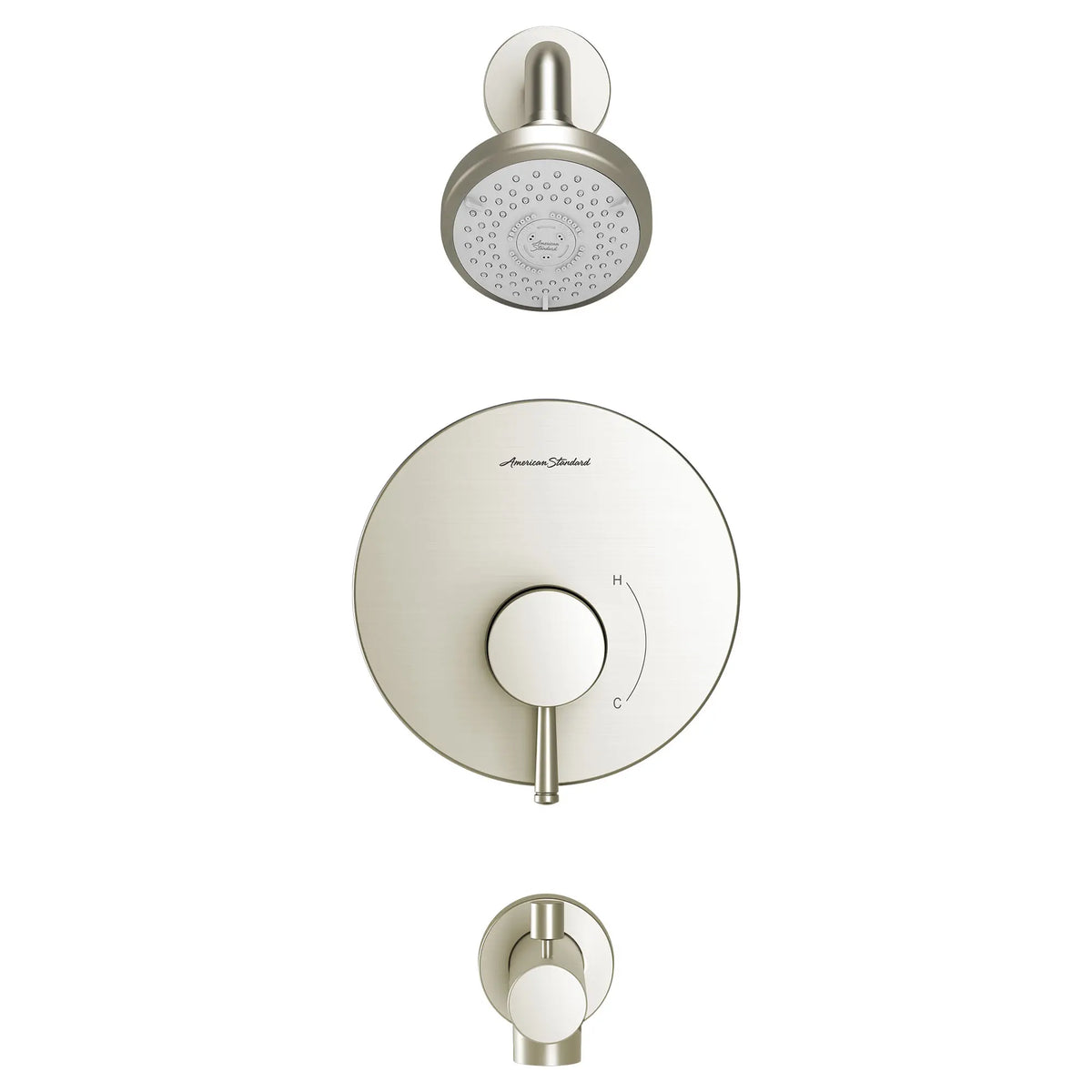 American Standard Serin 1.75 gpm/6.6 L/min Tub and Shower Trim Kit With Water-Saving 3-Function Shower Head, Double Ceramic Pressure Balance Cartridge With Lever Handle - Brushed Nickel