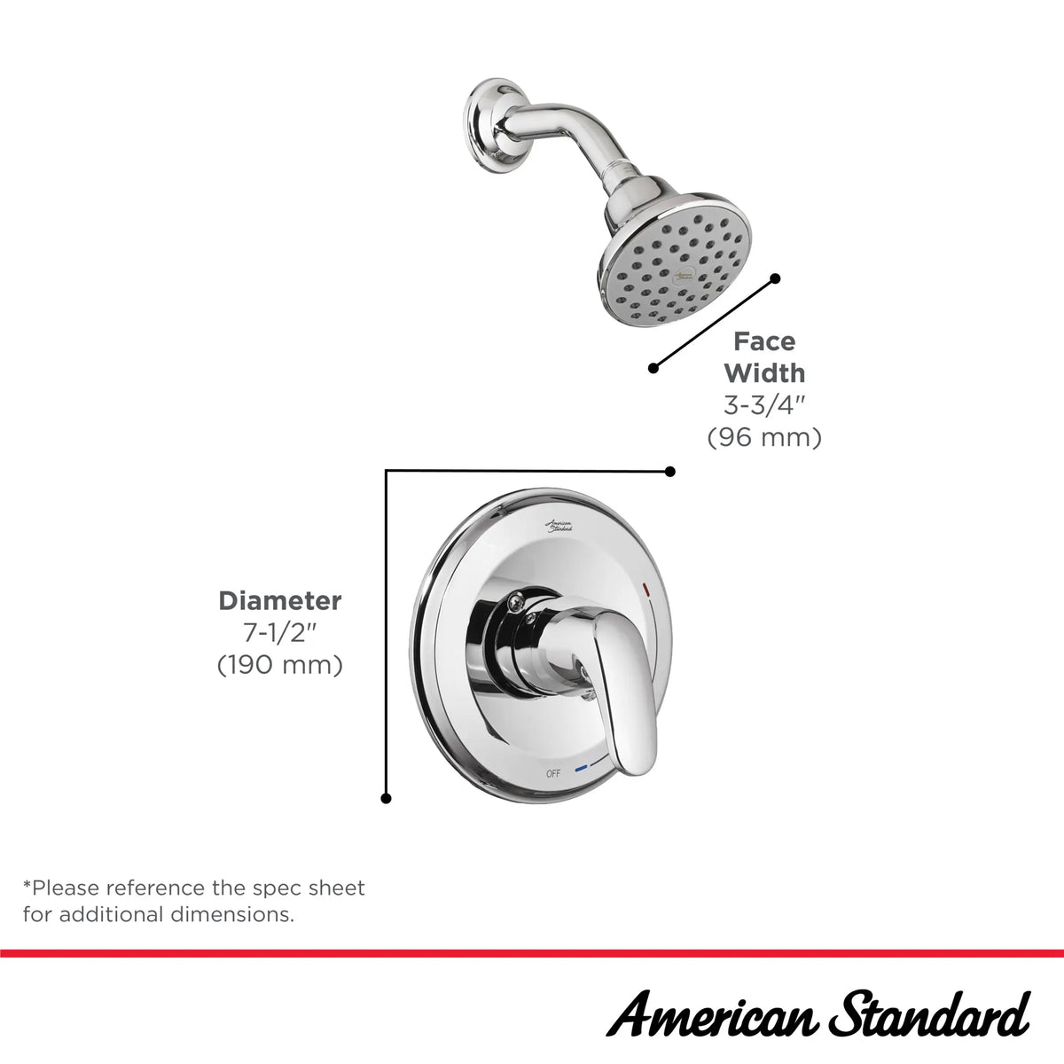 American Standard Colony PRO 1.75 gpm/6.6 L/min Shower Trim Kit With Water-Saving Showerhead, Double Ceramic Pressure Balance Cartridge With Lever Handle - details
