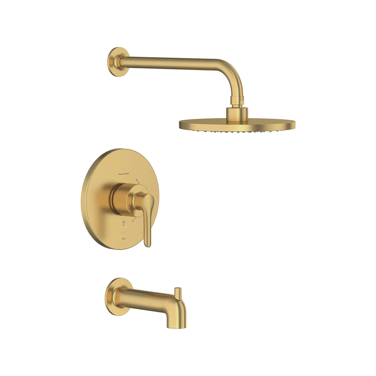 American Standard Studio S 1.8 gpm/6.8 L/min Tub and Shower Trim Kit With Rain Showerhead, Double Ceramic Pressure Balance Cartridge With Lever Handle - Brushed Cool Sunrise